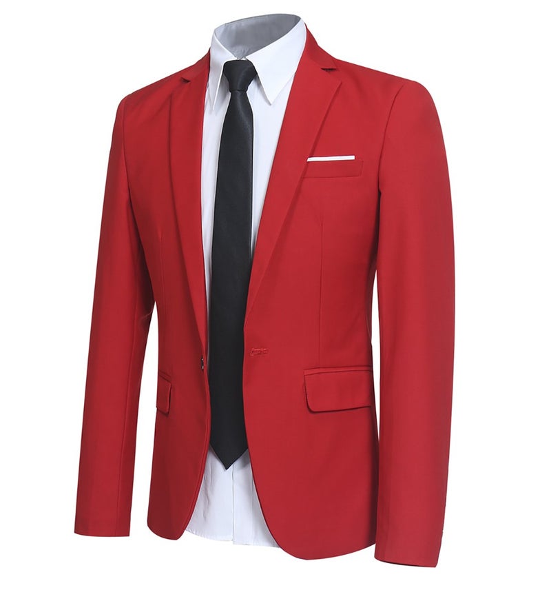 YFFUSHI Men' Slim Fit One Button Blazer Jacket Casual/Party Sport Coat,Large,Red - Image 1